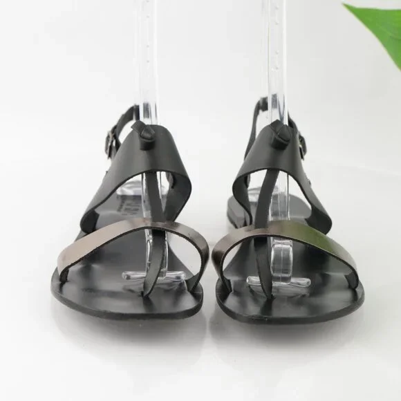 Bahia Womens Sandal Size 10 Black Gold Flat Leather Roman Thong Slingback Italy - Picture 3 of 14